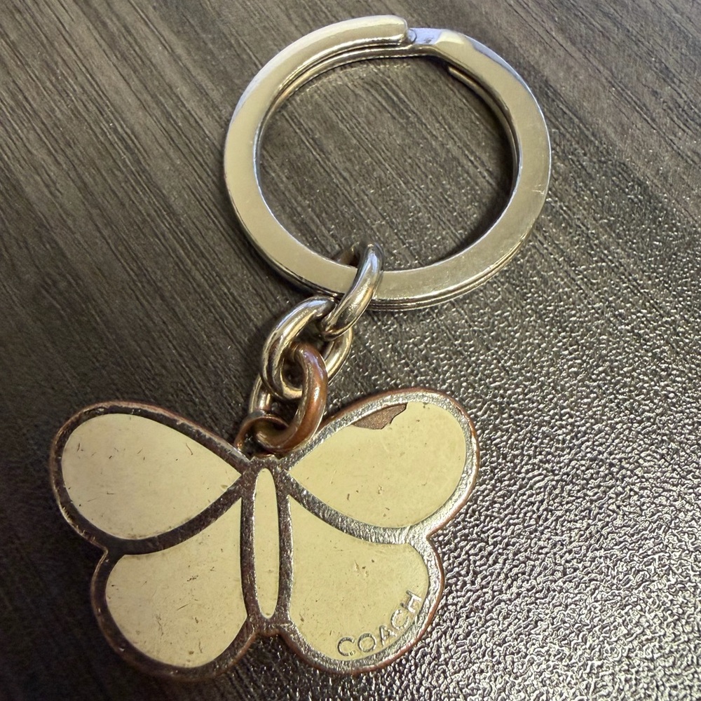 Coach Butterfly Keychain in Cream and Gold